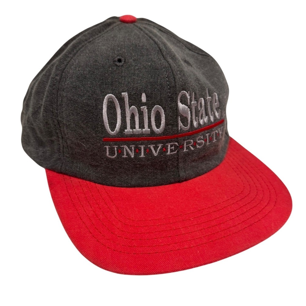Vintage Ohio State University Hat University Square Grey Red Strapback Made USA